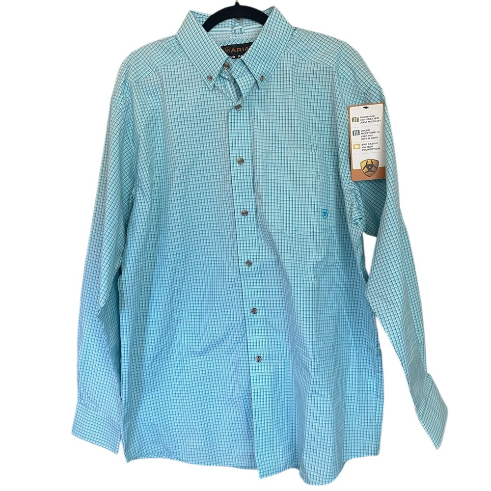 ARIAT Pro Series Men's Long Sleeve Mint Checkered Shirt Size L/G
